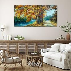 Painting Forest River Trees Leaves Glass Print 140x70 Photo Wall Art Home Decor