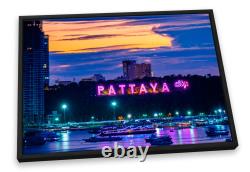 Pattaya Sign Marina Thailand Pink CANVAS FLOATER FRAME Wall Art Print Picture