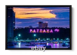 Pattaya Sign Marina Thailand Pink CANVAS FLOATER FRAME Wall Art Print Picture