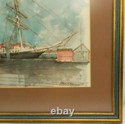 Paul N. Norton Mystic Seaport Vintage Watercolor Print Signed & Framed 1964