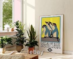 Penguins, London Zoo Vintage Illustration Wall Art, Animal-Themed Decor