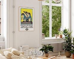 Penguins, London Zoo Vintage Illustration Wall Art, Animal-Themed Decor