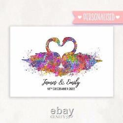 Personalised Love Swan Couple Print, Wedding Gift, Anniversary Gift Ideas