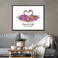 Personalised Love Swan Couple Print, Wedding Gift, Anniversary Gift Ideas