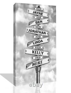 Personalized Personal up to 6 Names on Street Sign Canvas Wall Art Print