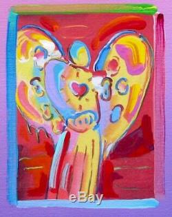 Peter Max ANGEL WITH HEART Hand Signed Original Overpaint Mixed Media Painting