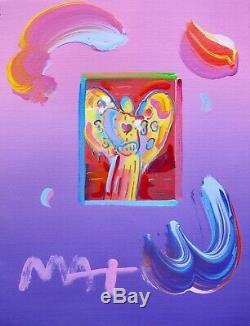 Peter Max ANGEL WITH HEART Hand Signed Original Overpaint Mixed Media Painting