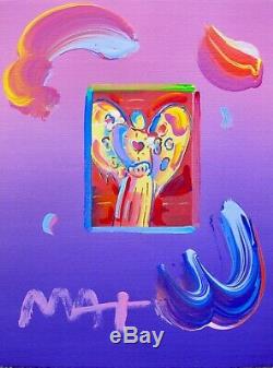 Peter Max ANGEL WITH HEART Hand Signed Original Overpaint Mixed Media Painting