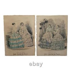 Petit Courrier des Dames'Modes de Paris' Pair of Hand Coloured Etchings, 1850