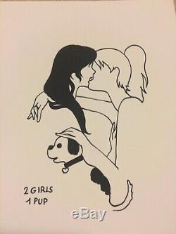 Petites Luxures 2 GIRLS 1 PUP Signed Numbered 50 Risqué Erotic French Art Print