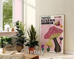 Pink Mushrooms Wall Art, Yayoi Kusama Modern Pop Print, Colourful Mushroom