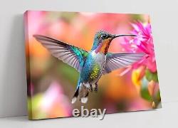 Pretty Hummingbird And Flowers Deep Framed Canvas Wall Art Picture Print