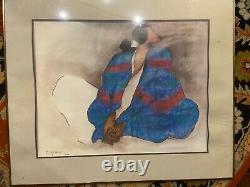 R. C. GORMAN 1977 SIGNED in plate Framed OFFSET LITHOGRAPH WOMAN WITH BLUE BLANKET