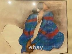 R. C. GORMAN 1977 SIGNED in plate Framed OFFSET LITHOGRAPH WOMAN WITH BLUE BLANKET