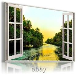 RIVER FOREST SUNRISE 3D Window View Canvas Wall Art Picture W280 MATAGA