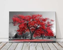 Red tree black and white background canvas picture print landscape autumn