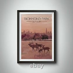 Richmond Park London Skyline Travel Poster Framed Bucket List Prints