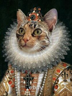 Royal Pet Portrait custom vintage Renaissance dog portrait cat admiral king