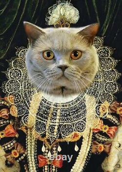 Royal Pet Portrait custom vintage Renaissance dog portrait cat admiral king