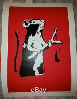 SIGNED Rat Catapult BANKSY with COA Stencil and Spray Paint Art Print Numbered