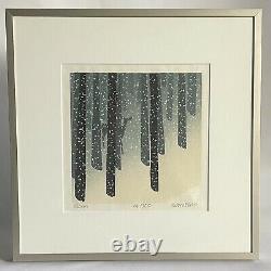 Sabra Field Storm Artist Proof Woodblock Print Deer In Snow Storm Forest Woods