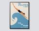 Seaside Calls Britain Vintage Travel Poster, Beach Swim Sea Wall Art, Uk