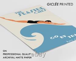 Seaside Calls Britain Vintage Travel Poster, Beach Swim Sea Wall Art, UK