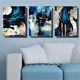 Set Of 3 Abstract Blue Stretched Canvas Prints Framed Wall Art Decor Painting Au