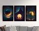 Set Of Three Alien Sci-fi Futuristic Landscapes Planets Moon Poster Art Print