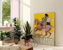 Sevilla Spain Vintage Travel Poster, Horse and Mediterranean Theme Wall Art