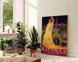 Sevilla Spain Vintage Travel Poster, Woman Nightlife Illustration