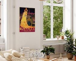 Sevilla Spain Vintage Travel Poster, Woman Nightlife Illustration