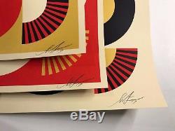 Shepard Fairey Signed Dove Geometric Pattern 3 Print Set Peace Obey Giant Art