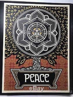 Shepard Fairey Signed Peace Tree Gold Holiday Print Obey Poster Obama Hope Art