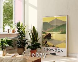 Snowdon Welsh Railways Vintage Illustration Print, Green Beige Wall Art