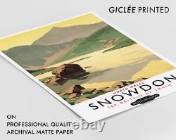 Snowdon Welsh Railways Vintage Illustration Print, Green Beige Wall Art