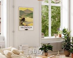 Snowdon Welsh Railways Vintage Illustration Print, Green Beige Wall Art