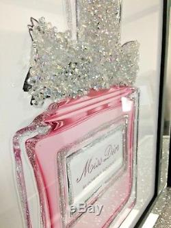 Sparkly Diamond Crystal Miss Dior Pink Bottle Mirrored 60cm Picture 3D Wall Art