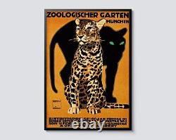 Spotted Leopard Munich Zoo Print, Vintage Illustration Wall Art, Animal Decor