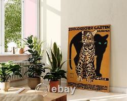 Spotted Leopard Munich Zoo Print, Vintage Illustration Wall Art, Animal Decor