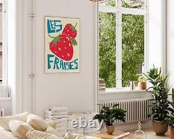 Strawberries Modern Graphic Illustration, Food & Drink Portrait Wall Art Print