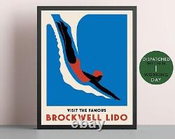 Swimming Poster, Brockwell Lido Sports Diving Print, framed A6 A5 A4 A3 A2 A1