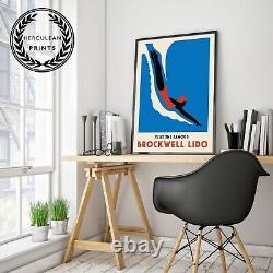 Swimming Poster, Brockwell Lido Sports Diving Print, framed A6 A5 A4 A3 A2 A1