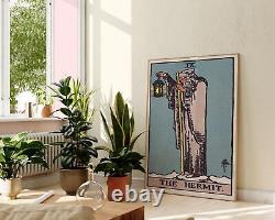 Tarot The Hermit Vintage Illustration, Blue Grey Spiritual Portrait Wall Art