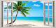 Tropical Beach Caribbean Sea 3d Effect Window Canvas Picture Wall Art Prints