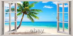 Tropical Beach Caribbean Sea 3D Effect Window Canvas Picture Wall Art Prints