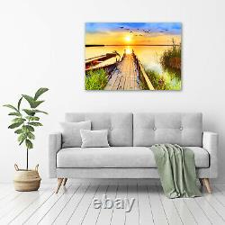 Tulup Glass Print Wall Art Image Picture 100x70cm Boat and pier