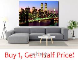 Twin Towers Brooklyn Bridge New York Canvas Picture Wall Art Print Framed