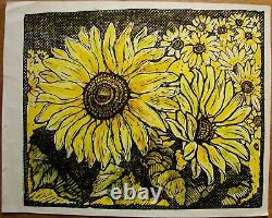Ukrainian Soviet Linocut drawings symbolism sunflowers