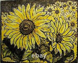 Ukrainian Soviet Linocut drawings symbolism sunflowers